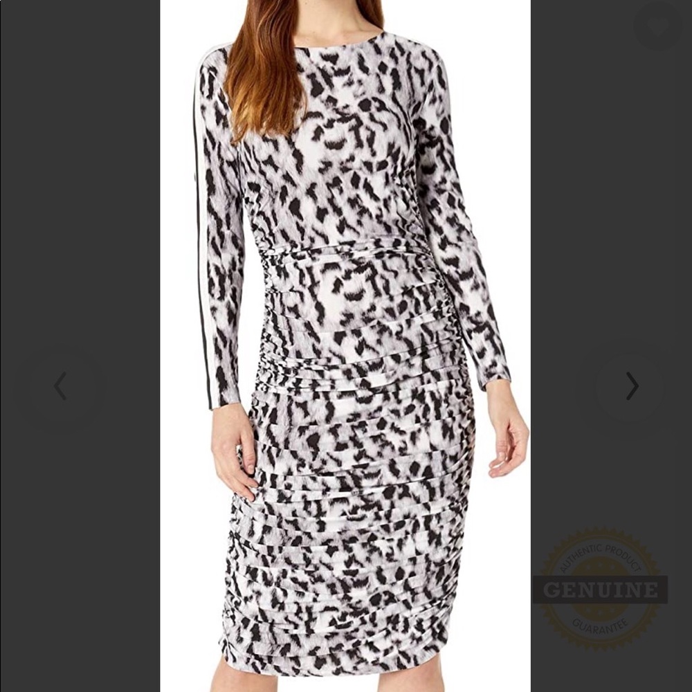 Norma Kamali Size S shoulder stripe rouched leopard print dress EUC